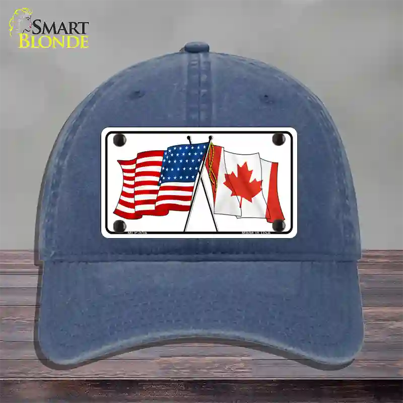 United States Canadian Flag Novelty License Plate Hat Unconstructed Cotton / Navy