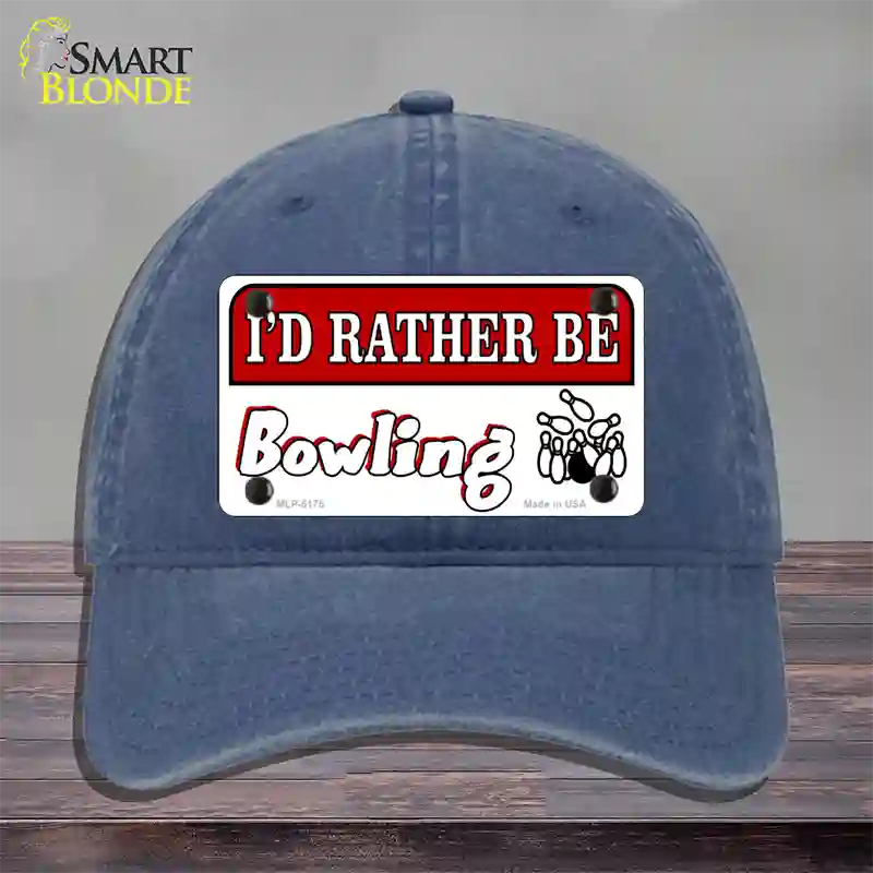 Rather Be Bowling Novelty License Plate Hat Unconstructed Cotton / Navy