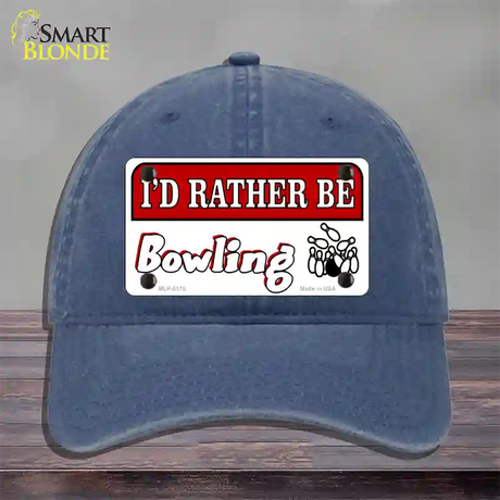 Rather Be Bowling Novelty License Plate Hat Unconstructed Cotton / Navy