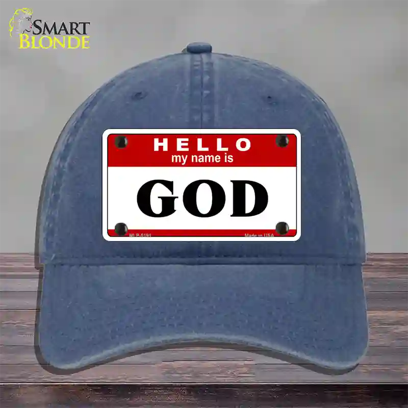 Name Is God Novelty License Plate Hat Unconstructed Cotton / Navy