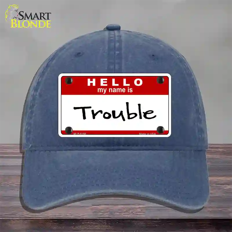 Trouble Novelty License Plate Hat Unconstructed Cotton / Navy