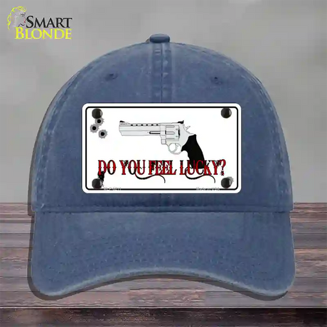 Do You Feel Lucky Novelty License Plate Hat Unconstructed Cotton / Navy