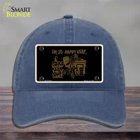 Im So Happy Here Novelty License Plate Hat Unconstructed Cotton / Navy