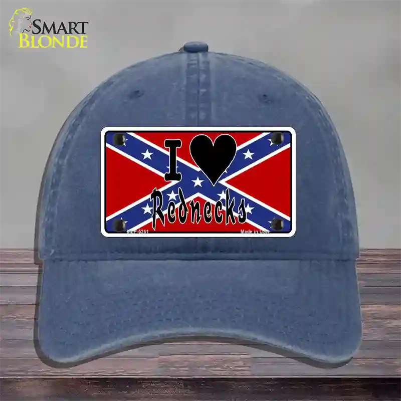 I Love Rednecks Novelty License Plate Hat Unconstructed Cotton / Navy