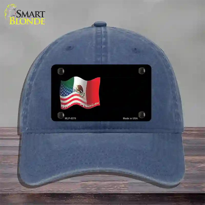 Mexican American Flag Offset Novelty License Plate Hat Unconstructed Cotton / Navy