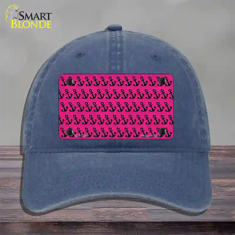 Pink Black Anchor Novelty License Plate Hat Unconstructed Cotton / Navy