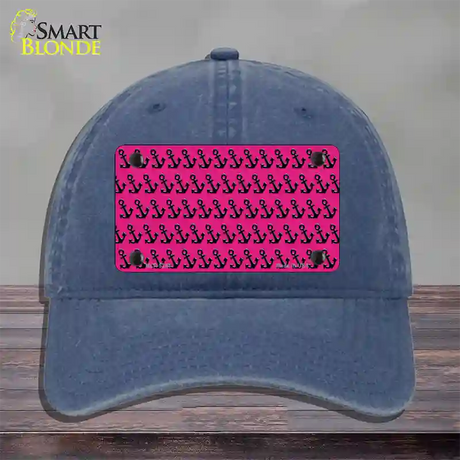 Pink Black Anchor Novelty License Plate Hat Unconstructed Cotton / Navy