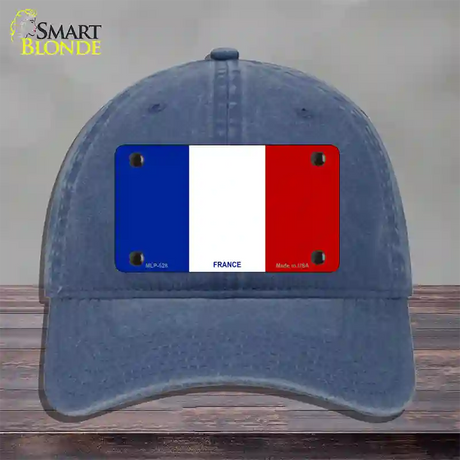 France Flag Novelty License Plate Hat Unconstructed Cotton / Navy