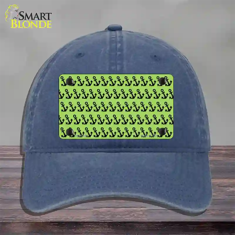 Lime Green Black Anchor Novelty License Plate Hat Unconstructed Cotton / Navy