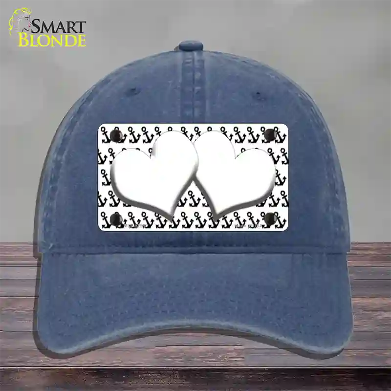 White Black Anchor White Heart Center Novelty License Plate Hat Unconstructed Cotton / Navy