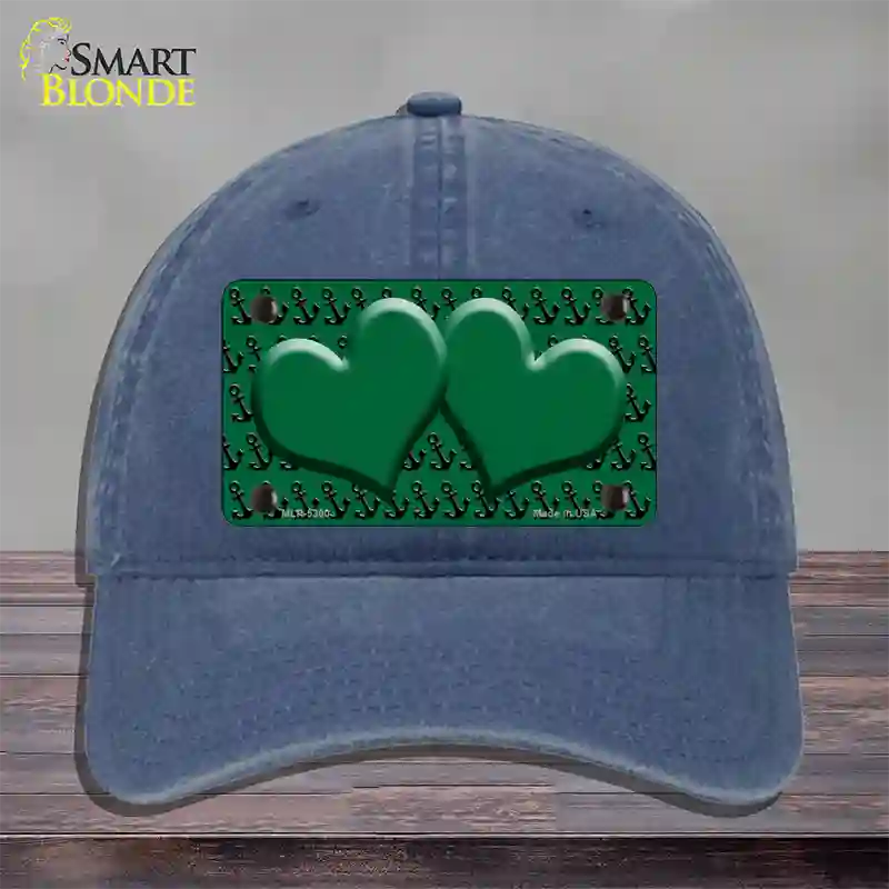 Green Black Anchor Green Heart Center Novelty License Plate Hat Unconstructed Cotton / Navy