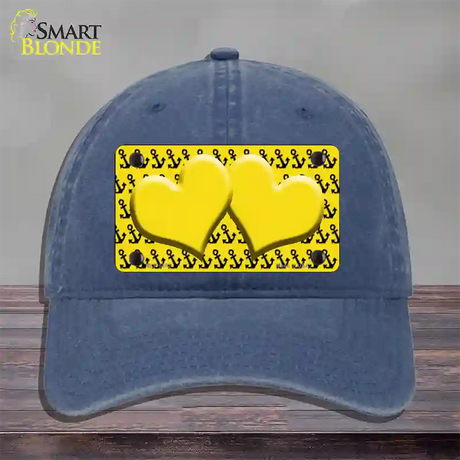 Yellow Black Anchor Yellow Heart Center Novelty License Plate Hat Unconstructed Cotton / Navy