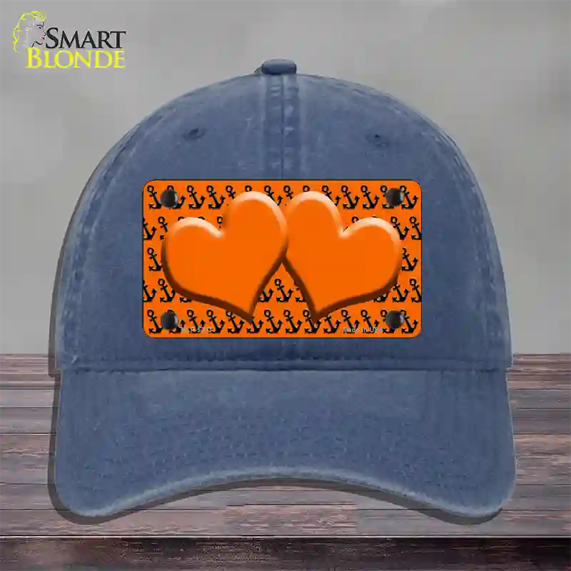 Orange Black Anchor Orange Heart Center Novelty License Plate Hat Unconstructed Cotton / Navy