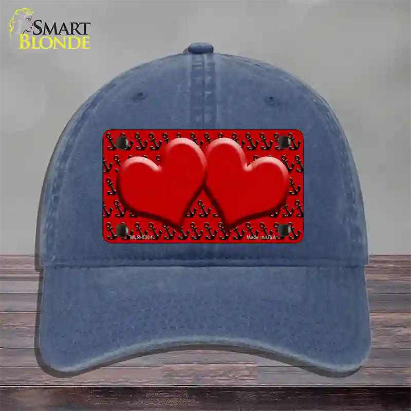 Red Black Anchor Red Heart Center Novelty License Plate Hat Unconstructed Cotton / Navy