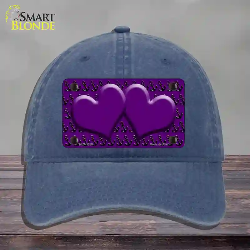 Purple Black Anchor Purple Heart Center Novelty License Plate Hat Unconstructed Cotton / Navy