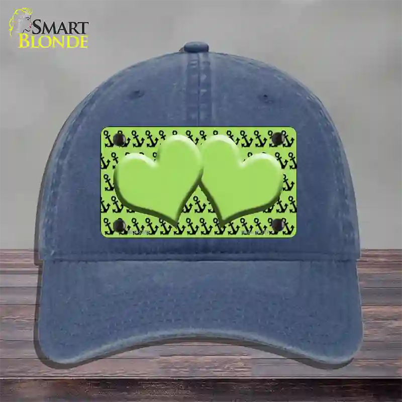 Lime Green Black Anchor Lime Green Heart Center Novelty License Plate Hat Unconstructed Cotton / Navy