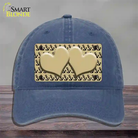 Gold Black Anchor Gold Heart Center Novelty License Plate Hat Unconstructed Cotton / Navy