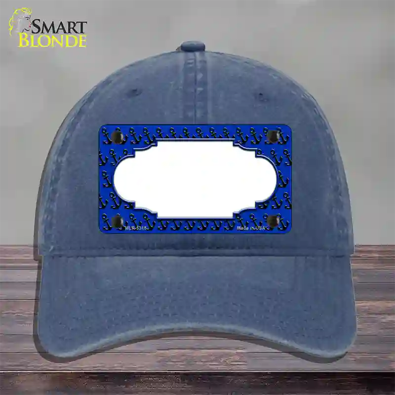 Blue Black Anchor Scallop Center Novelty License Plate Hat Unconstructed Cotton / Navy