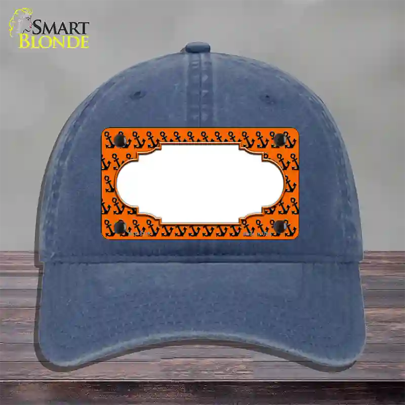 Orange Black Anchor Scallop Center Novelty License Plate Hat Unconstructed Cotton / Navy