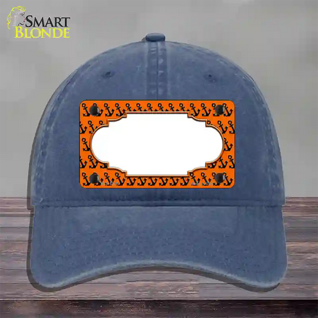 Orange Black Anchor Scallop Center Novelty License Plate Hat Unconstructed Cotton / Navy