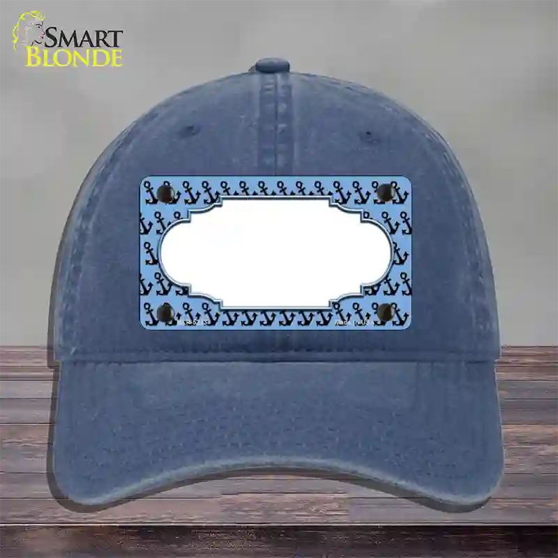 Light Blue Black Anchor Scallop Center Novelty License Plate Hat Unconstructed Cotton / Navy