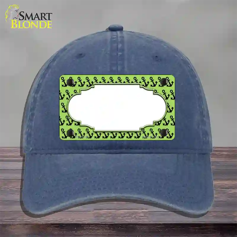 Lime Green Black Anchor Scallop Center Novelty License Plate Hat Unconstructed Cotton / Navy