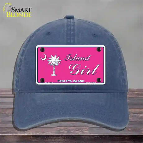 Island Girl Pink Novelty License Plate Hat Unconstructed Cotton / Navy