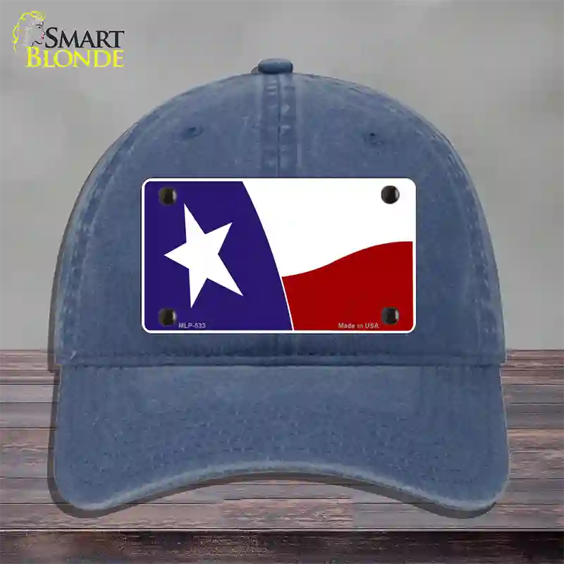 Texas State Flag Waving Novelty License Plate Hat Unconstructed Cotton / Navy