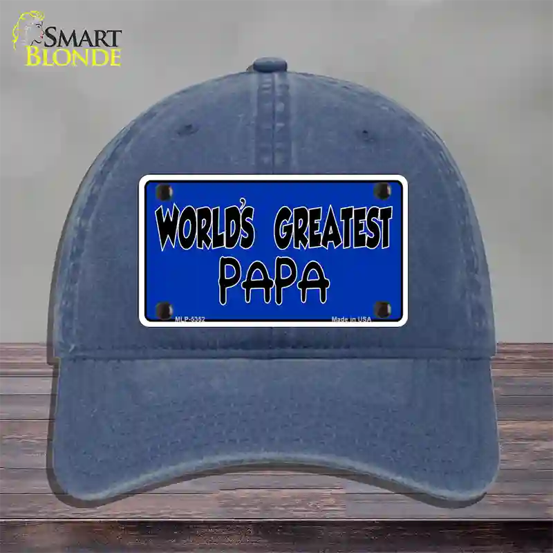 Worlds Greatest PaPa Novelty License Plate Hat Unconstructed Cotton / Navy