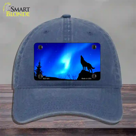 Wolf Howling Novelty License Plate Hat Unconstructed Cotton / Navy