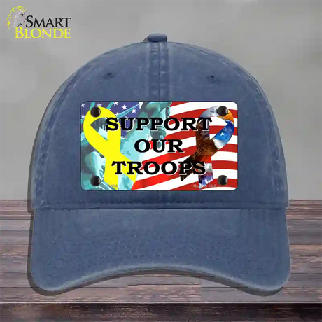 Support Our Troops Ribbon Novelty License Plate Hat Unconstructed Cotton / Navy