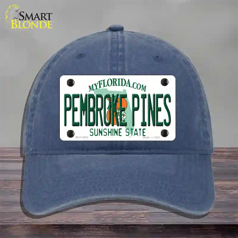 Pembroke Pines Florida Novelty License Plate Hat Unconstructed Cotton / Navy