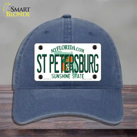 St Petersburg Florida Novelty License Plate Hat Unconstructed Cotton / Navy