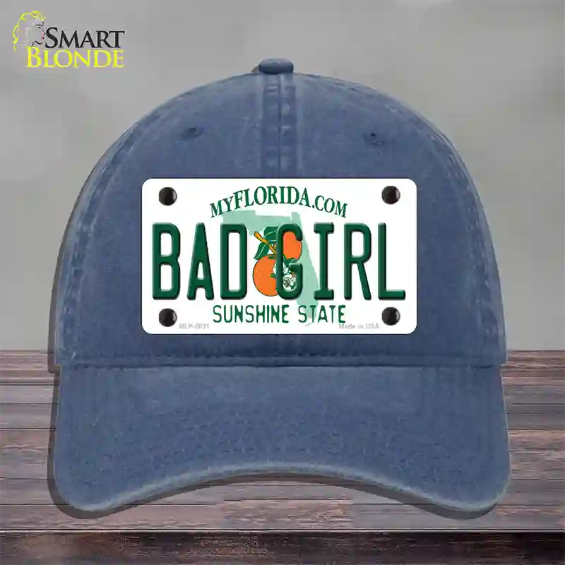 Bad Girl Florida Novelty License Plate Hat Unconstructed Cotton / Navy