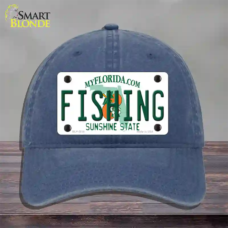 Fishing Florida Novelty License Plate Hat Unconstructed Cotton / Navy