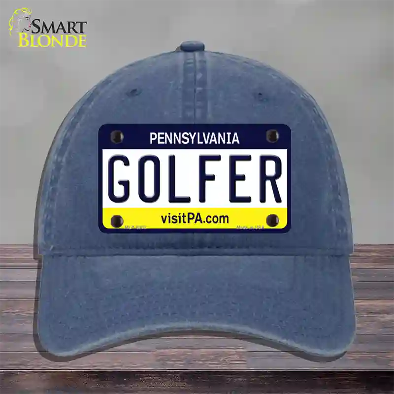 Golfer Pennsylvania State Novelty License Plate Hat Unconstructed Cotton / Navy