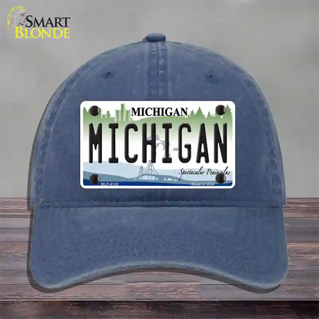 Michigan Novelty License Plate Hat Unconstructed Cotton / Navy