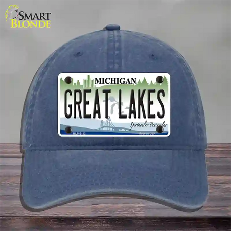 Great Lakes Michigan Novelty License Plate Hat Unconstructed Cotton / Navy