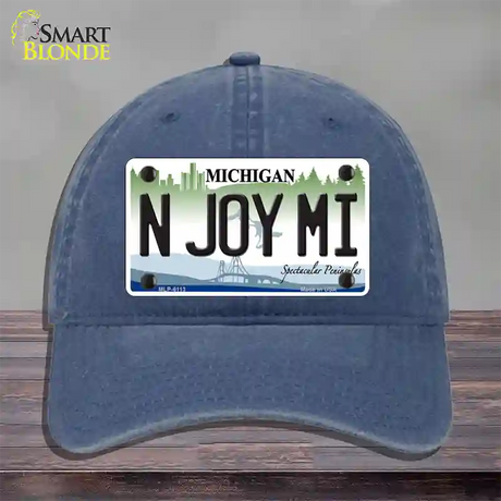 N Joy Mi Michigan Novelty License Plate Hat Unconstructed Cotton / Navy