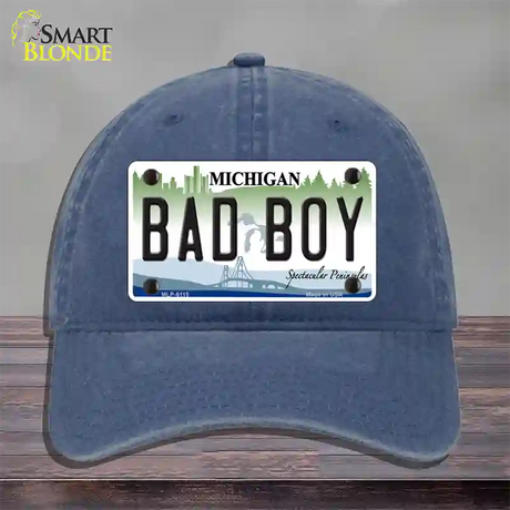 Bad Boy Michigan Novelty License Plate Hat Unconstructed Cotton / Navy