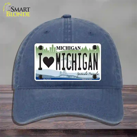 I Love Michigan Novelty License Plate Hat Unconstructed Cotton / Navy