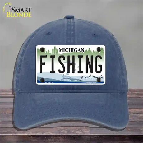 Fishing Michigan Novelty License Plate Hat Unconstructed Cotton / Navy