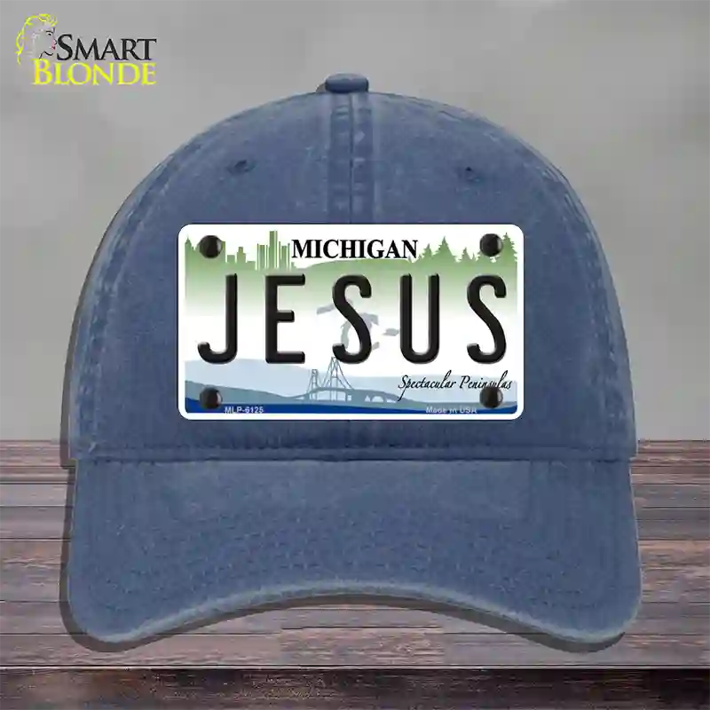 Jesus Michigan Novelty License Plate Hat Unconstructed Cotton / Navy