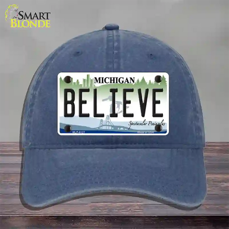 Believe Michigan Novelty License Plate Hat Unconstructed Cotton / Navy