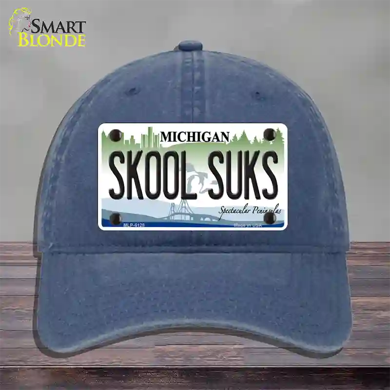 Skool Suks Michigan Novelty License Plate Hat Unconstructed Cotton / Navy