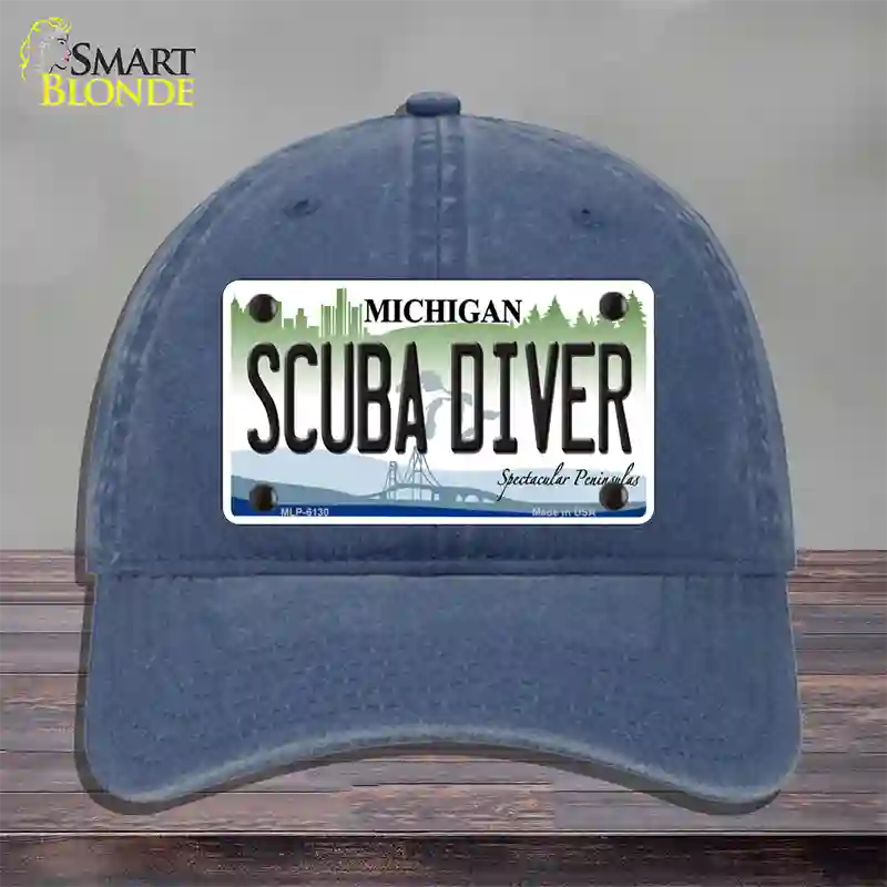 Scuba Diver Michigan Novelty License Plate Hat Unconstructed Cotton / Navy