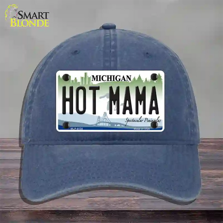 Hot Mama Michigan Novelty License Plate Hat Unconstructed Cotton / Navy