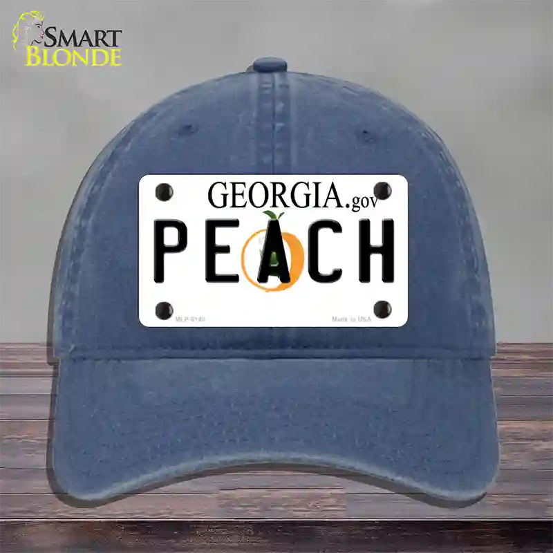 Peach Georgia Novelty License Plate Hat Unconstructed Cotton / Navy