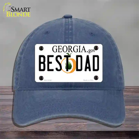 Best Dad Georgia Novelty License Plate Hat Unconstructed Cotton / Navy