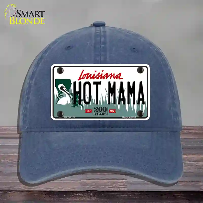 Hot Mama Louisiana Novelty License Plate Hat Unconstructed Cotton / Navy